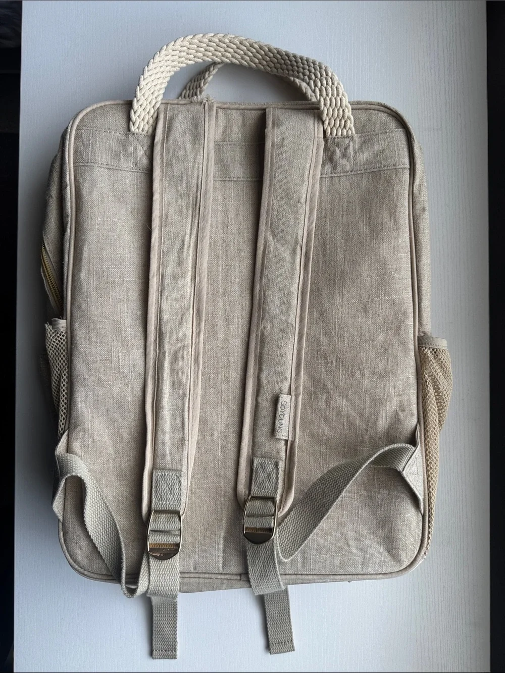 So Young Neutral Cream Canvas Backpack Tote for Women Teacher Bag Work Bag